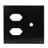 Placa p/ 2 Tomadas + Furo 4x4 - Novara Glass Preto Brilhante